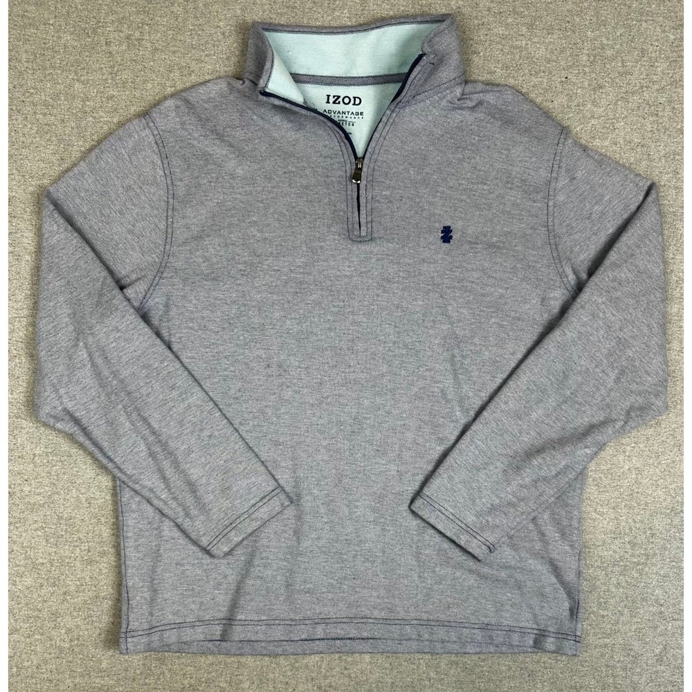 IZOD Quarter Zip Pullover Sweater Mens L Blue Advantage Performance Cotton